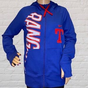 Nike Dri-Fit MLB Texas Rangers Blue Front Zip Hoodie Sweatshirt Size Medium VGC